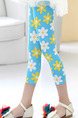 Blue White and Yellow Contrast Tight Printed Three Quarter Girl Pants for Casual