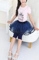 Blue Seem-Two Adjustable Butterfly Knot Waist Double-Mesh Girl Pants for Casual