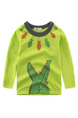 Green Contrast Linking Round Neck Pattern Located Printing Long Sleeve Boy Shirt for Casual
