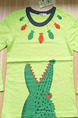 Green Contrast Linking Round Neck Pattern Located Printing Long Sleeve Boy Shirt for Casual