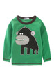 Green and Black Knitted Contrast Linking Round Neck Pattern Located Printing Long Sleeve Boy Shirt for Casual