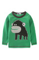 Green and Black Knitted Contrast Linking Round Neck Pattern Located Printing Long Sleeve Boy Shirt for Casual
