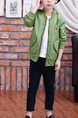 Green Stand Collar Zipper Two-Pocket Pattern Located Printing Long Sleeve Boy Jacket for Casual
