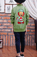 Green Stand Collar Zipper Two-Pocket Pattern Located Printing Long Sleeve Boy Jacket for Casual