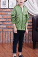 Green Stand Collar Zipper Two-Pocket Pattern Located Printing Long Sleeve Boy Jacket for Casual