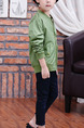 Green Stand Collar Zipper Two-Pocket Pattern Located Printing Long Sleeve Boy Jacket for Casual