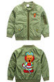 Green Stand Collar Zipper Two-Pocket Pattern Located Printing Long Sleeve Boy Jacket for Casual