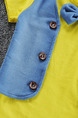 Yellow and Blue Two-Piece Linking Contrast Buttons Round Neck Tie Girl Jumpsuit for Casual