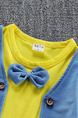 Yellow and Blue Two-Piece Linking Contrast Buttons Round Neck Tie Girl Jumpsuit for Casual