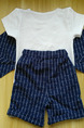 Blue and White Two-Piece Linking Stripe Buttons Round Neck Tie Girl Jumpsuit for Casual