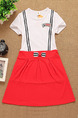 Red and White Contrast Linking Fake Straps Butterfly Knot Seem-Two Girl Dress for Casual Party
