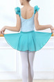 Turquoise Two-Piece Ruffled Contrast Stripe Shoulder U-Shaped Back Gauze Skirt Butterfly Knot Girl Ballet for Ballet