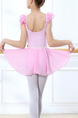 Pink Two-Piece Ruffled Contrast Stripe Shoulder U-Shaped Back Gauze Skirt Butterfly Knot Girl Ballet for Ballet