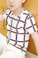 While Black and Red Slim Round Neck Contrast Grid Boy Shirt for Casual