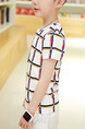 While Black and Red Slim Round Neck Contrast Grid Boy Shirt for Casual