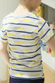 Colorful Slim Round Neck Contrast Stripe Boy Shirt for Casual