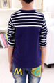 Yellow Blue and White Slim Round Neck Contrast Stripe Long Sleeve Boy Shirt for Casual