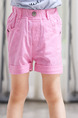 Pink Adjustable Waist Pockets Crimping Girl Shorts for Casual
