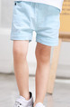 Blue Adjustable Waist Pockets Crimping Boy Shorts for Casual