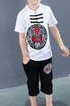 Black White and Red Plus Size Two-Piece Chinese Buttons Round Neck Embroidery Boy Suit for Casual