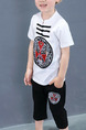 Black White and Red Plus Size Two-Piece Chinese Buttons Round Neck Embroidery Boy Suit for Casual