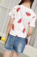 White and Red Plus Size Round Neck Printed Girl Shirt for Casual Party