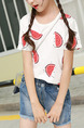 White and Red Plus Size Round Neck Printed Girl Shirt for Casual Party