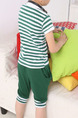 Green and White Plus Size Two-Piece Contrast Stripe Stand Collar Halen Rib Legs Boy Suit for Casual Party