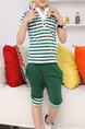 Green and White Plus Size Two-Piece Contrast Stripe Stand Collar Halen Rib Legs Boy Suit for Casual Party