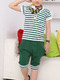 Green and White Plus Size Two-Piece Contrast Stripe Stand Collar Halen Rib Legs Boy Suit for Casual Party
