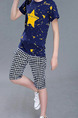 Blue and Yellow Plus Size Two-Piece Printed Round Neck Grid Halen  Boy Suit for Casual