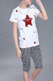 Black and White Red Plus Size Two-Piece Printed Round Neck Grid Halen  Boy Suit for Casual
