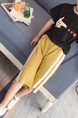 Yellow and White Plus Size Side Stripe Adjustable Waist Micro-Pull Girl Pants for Casual