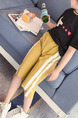 Yellow and White Plus Size Side Stripe Adjustable Waist Micro-Pull Girl Pants for Casual