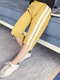 Yellow and White Plus Size Side Stripe Adjustable Waist Micro-Pull Girl Pants for Casual
