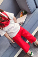 Red and White Plus Size Side Stripe Adjustable Waist Micro-Pull Girl Pants for Casual