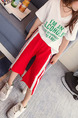 Red and White Plus Size Side Stripe Adjustable Waist Micro-Pull Girl Pants for Casual