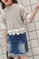 Beige and White Plus Size Round Neck Linking Laced Girl Shirt for Casual Party
