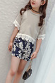 Beige and White Plus Size Round Neck Linking Laced Girl Shirt for Casual Party