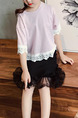 Pink and White Plus Size Round Neck Linking Laced Girl Shirt for Casual Party