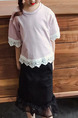 Pink and White Plus Size Round Neck Linking Laced Girl Shirt for Casual Party
