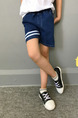 Blue Plus Size Linking Stripe Adjustable Waist Pockets Back  Denim Boy Shorts for Casual Party

