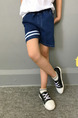 Blue Plus Size Linking Stripe Adjustable Waist Pockets Back  Denim Boy Shorts for Casual Party