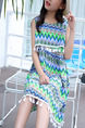 Colorful Loose Tassel Printed Above Knee Girl Dress for Casual Party