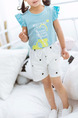 White Printed Adjustable Waist Band Pockets Cute Girl Shorts for Casual