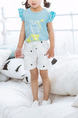 White Printed Adjustable Waist Band Pockets Cute Girl Shorts for Casual