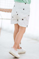 White Printed Adjustable Waist Band Pockets Cute Girl Shorts for Casual