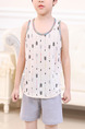 Beige and Grey Two-Piece Contrast Printed Vest Round Neck Boy Suit for Casual