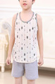 Beige and Grey Two-Piece Contrast Printed Vest Round Neck Boy Suit for Casual