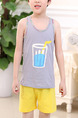 Grey and Yellow Two-Piece Contrast Linking Vest Located Printing Round Neck  Boy Suit for Casual